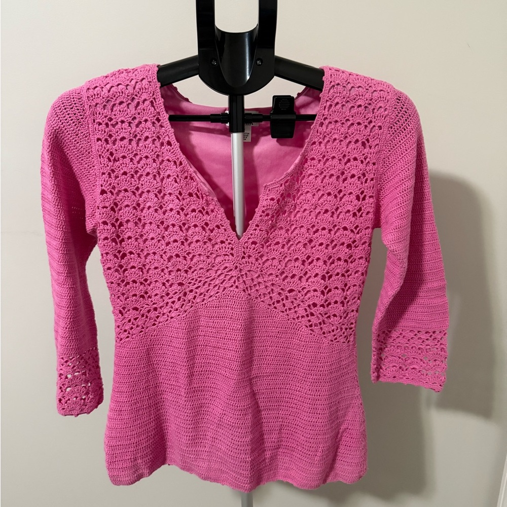 Lilly Pulitzer Womens Top Size Medium Pink Crochet Lace Lined Resort Beach